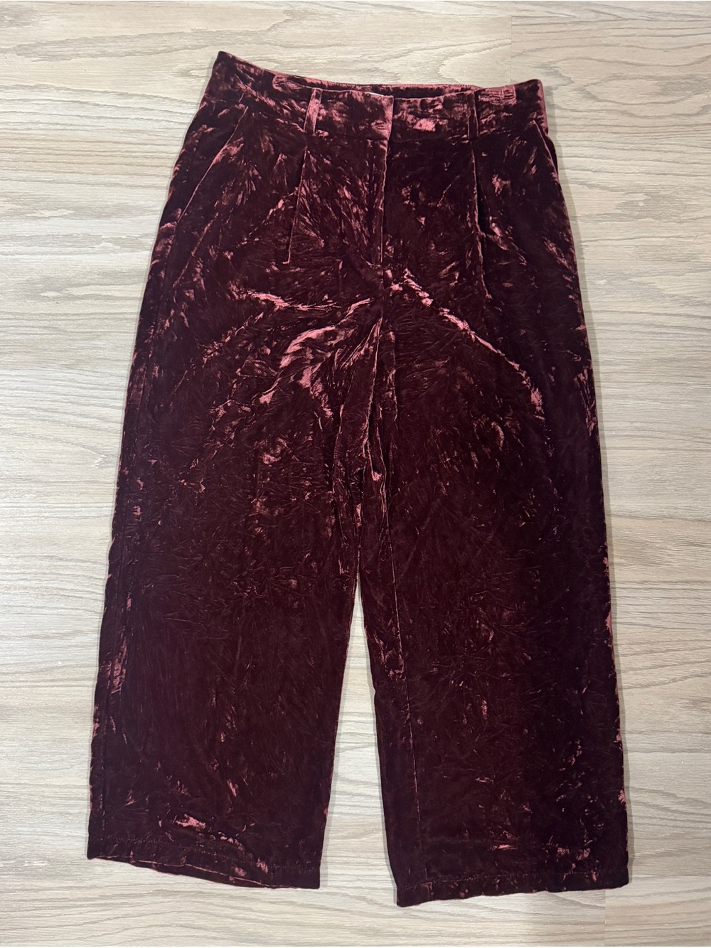 LOFT Petite 8P Burgundy Velvet Wide Leg Dress Pants Holiday Party